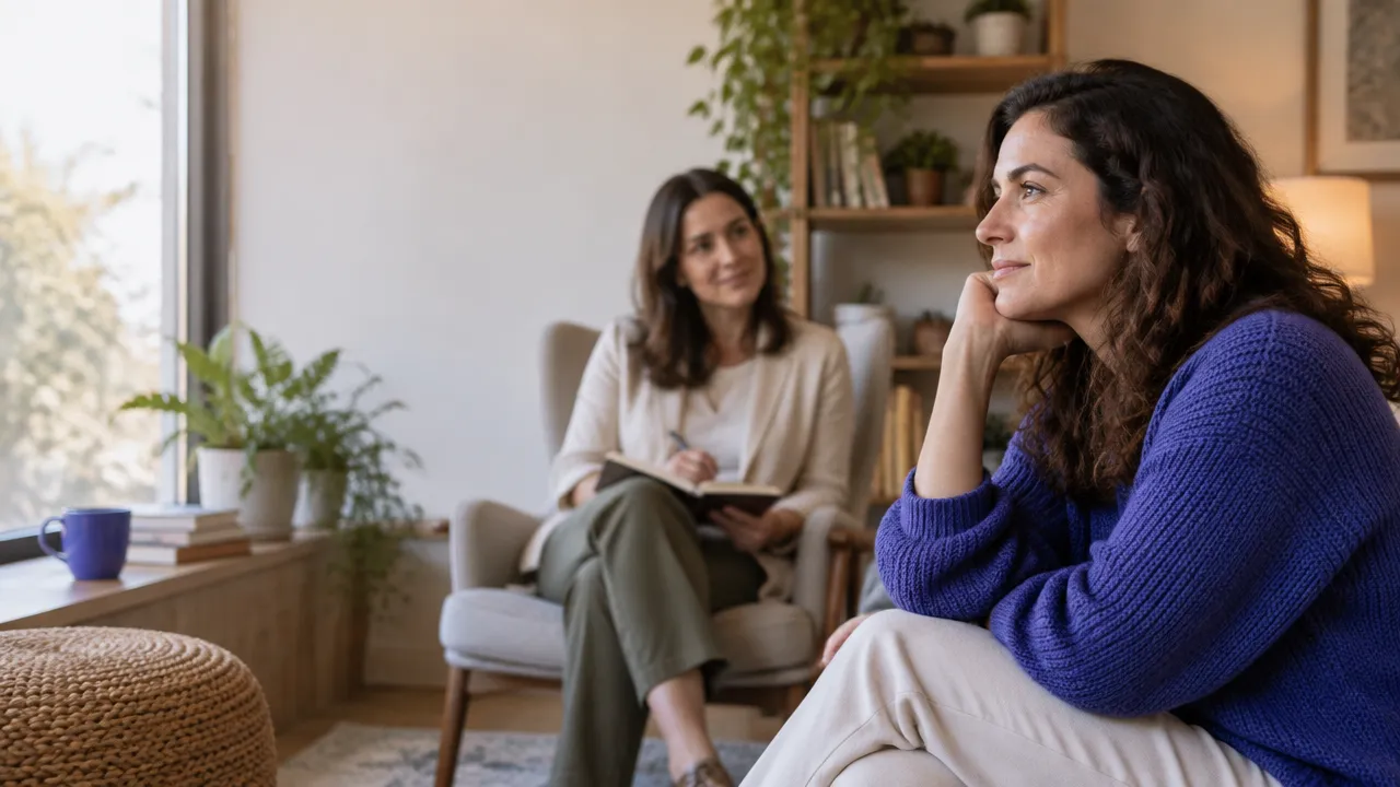 Persona reflexionando en un espacio luminoso durante una conversación de escucha empática.