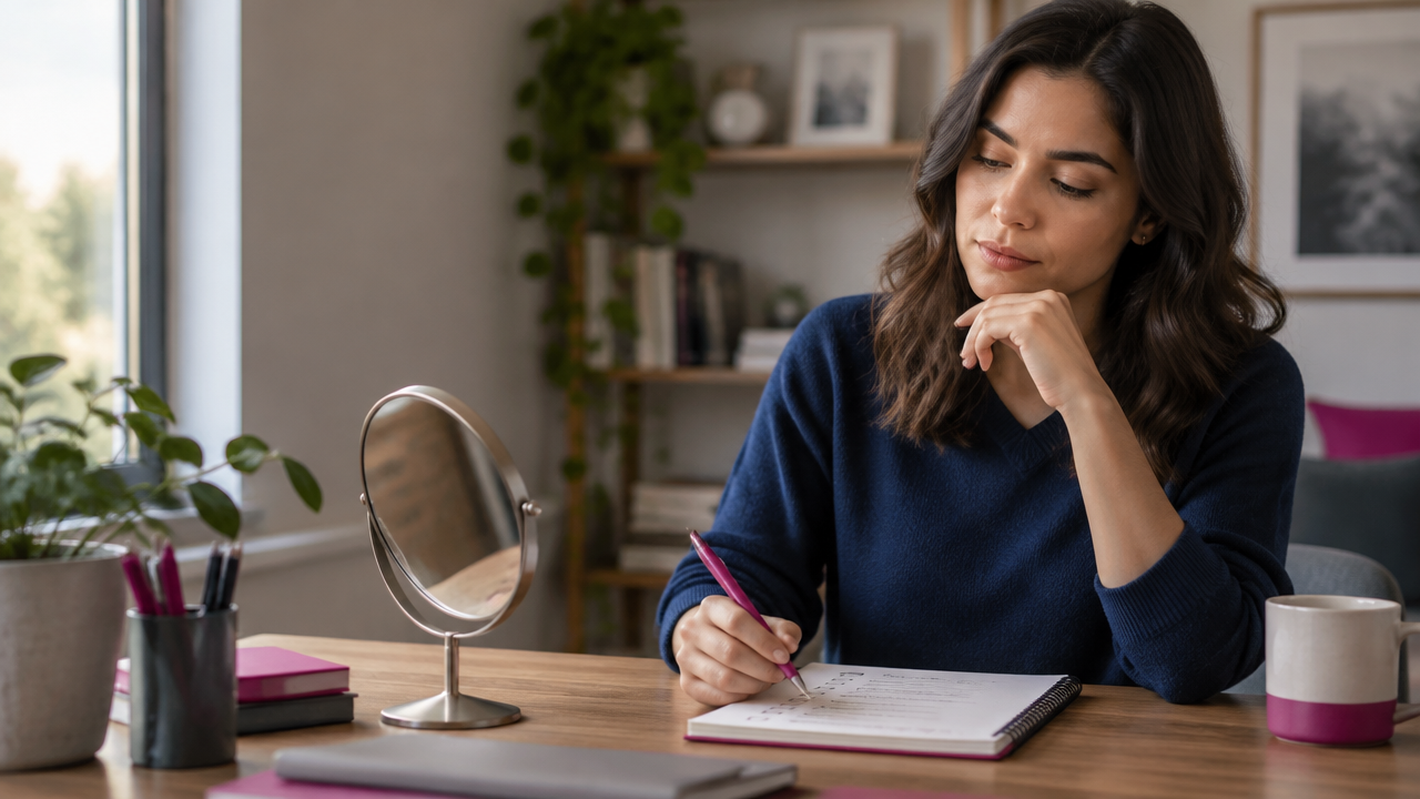 Persona revisando sus notas y reflexionando sobre cómo evalúa su propio desempeño