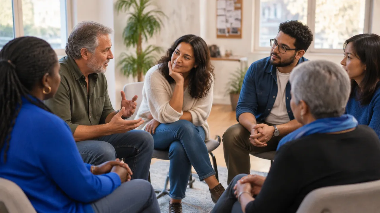 Personas de una comunidad se escuchan con atención durante una conversación en círculo