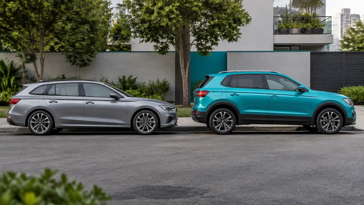 Perua e SUV genéricos lado a lado para comparar altura e formato da carroceria