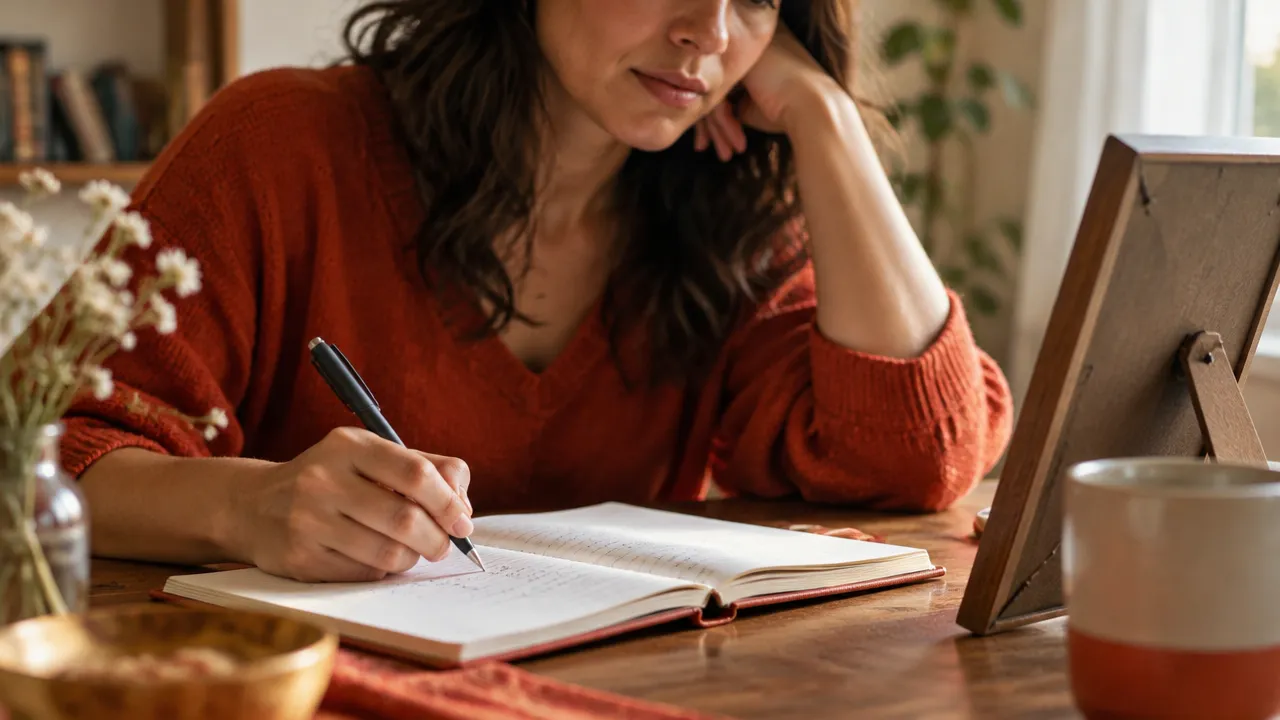 Pessoa anotando pensamentos em um caderno para observar com curiosidade o próprio diálogo interno