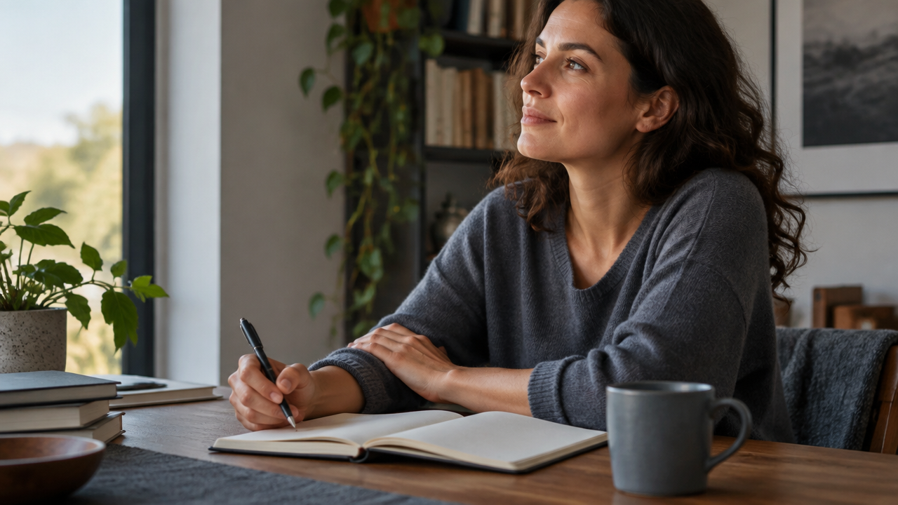 Pessoa anotando sensações e contexto em um caderno como exercício de percepção emocional
