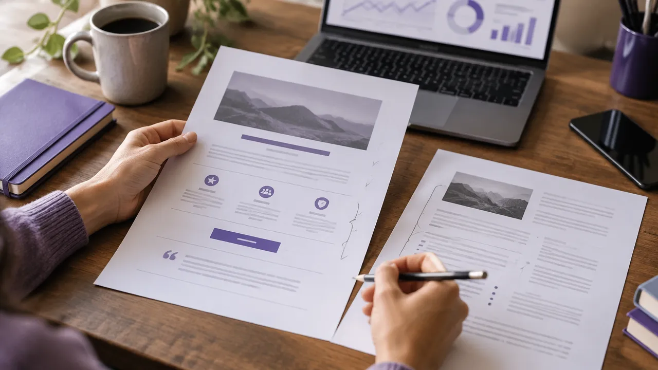 Pessoa aplicando técnicas de copywriting ao revisar um artigo e uma página de vendas