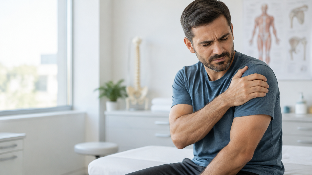Pessoa apoiando o braço junto ao corpo após uma possível luxação do ombro