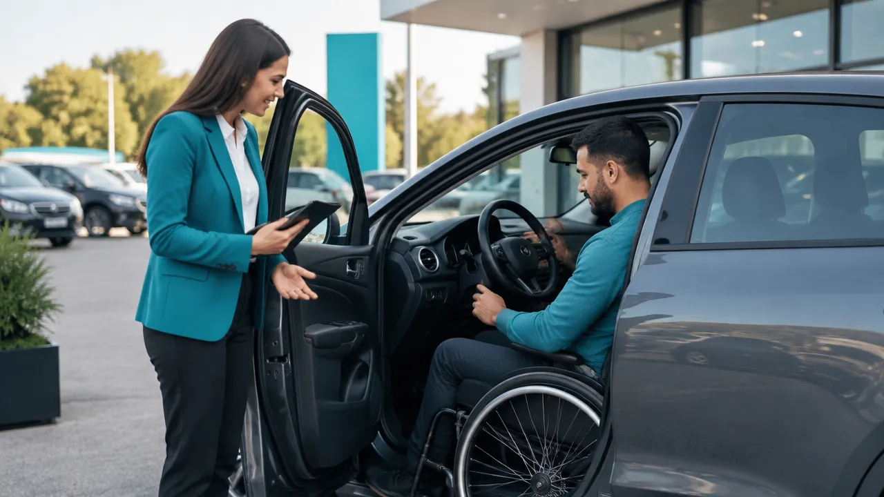 Pessoa com deficiência avalia ergonomia e comandos do veículo antes de um test-drive