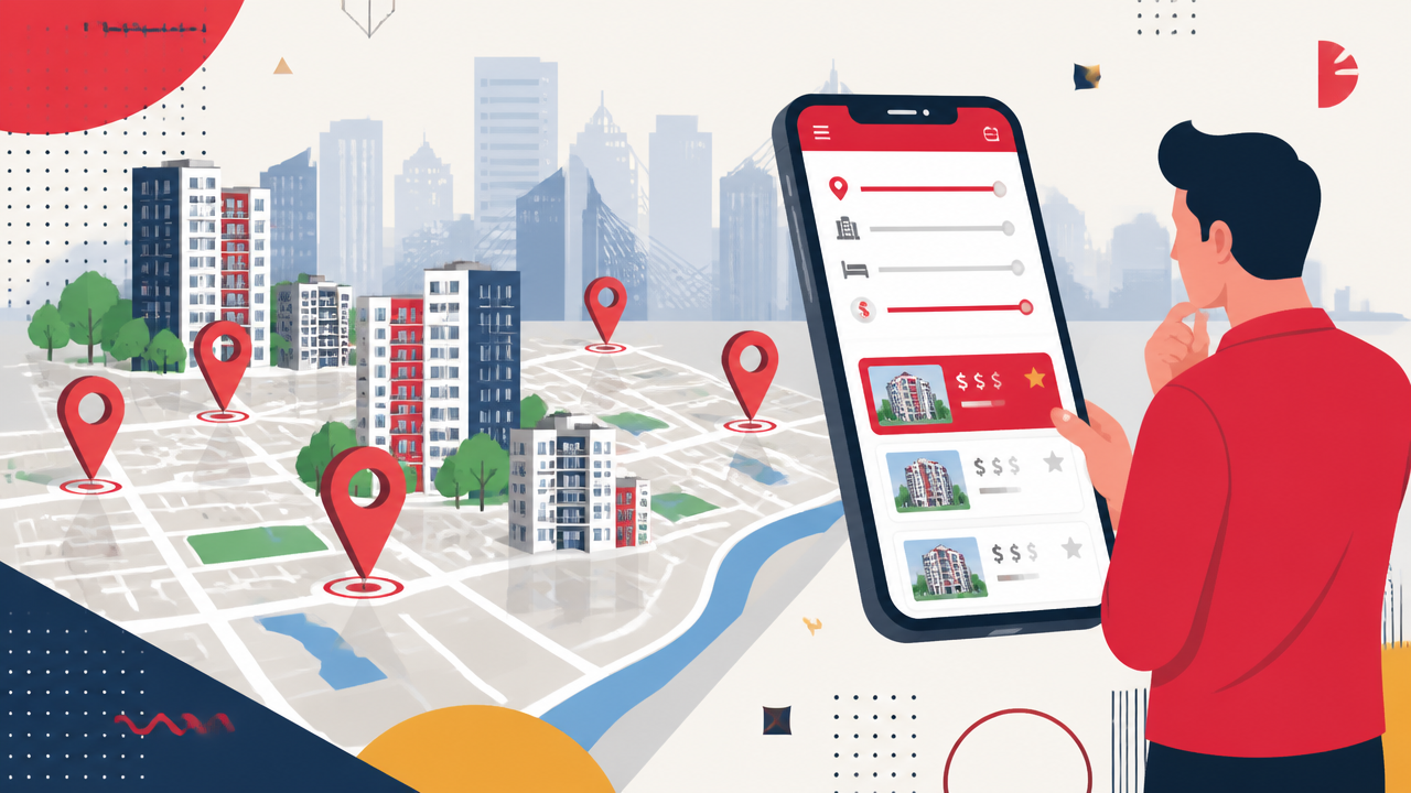 Pessoa comparando bairros e imóveis novos em São Paulo em um mapa e no celular.