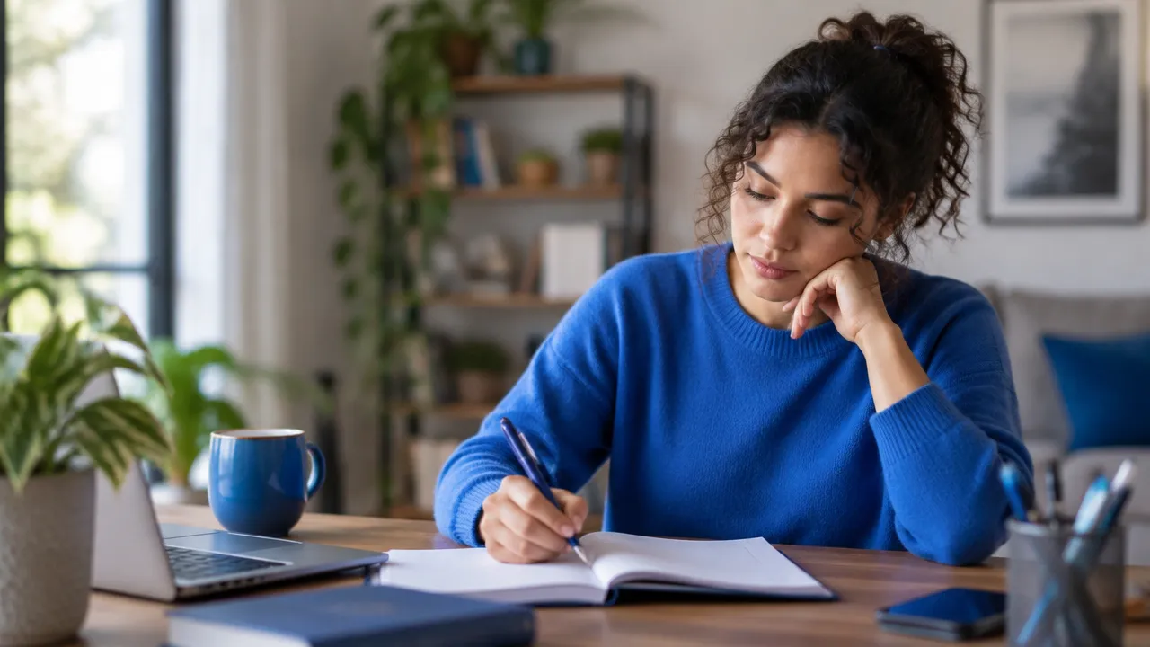 Pessoa concentrada estudando e fazendo anotações, ilustrando atenção, memória e pensamento