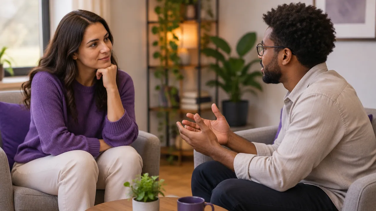 Pessoa demonstra escuta ativa durante uma conversa, com postura aberta e atenção ao interlocutor.
