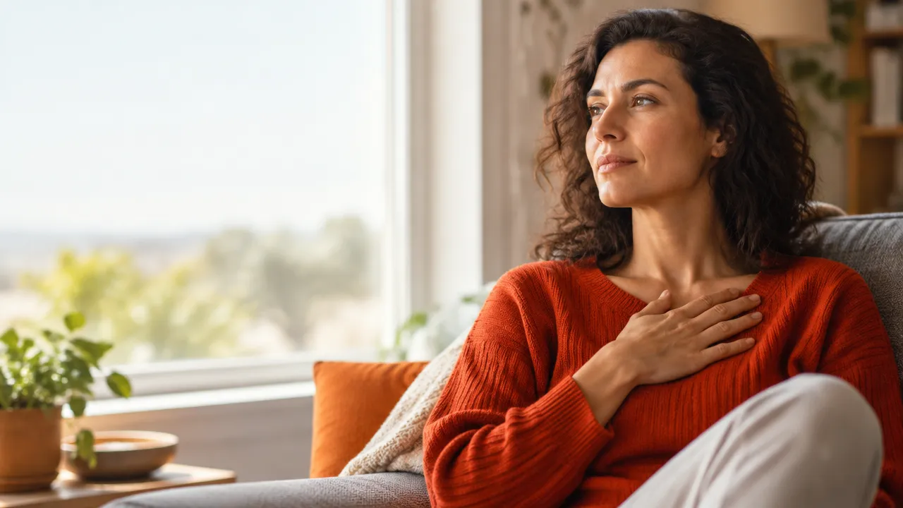 Pessoa em momento de reflexão, percebendo a relação entre emoções e sensações físicas