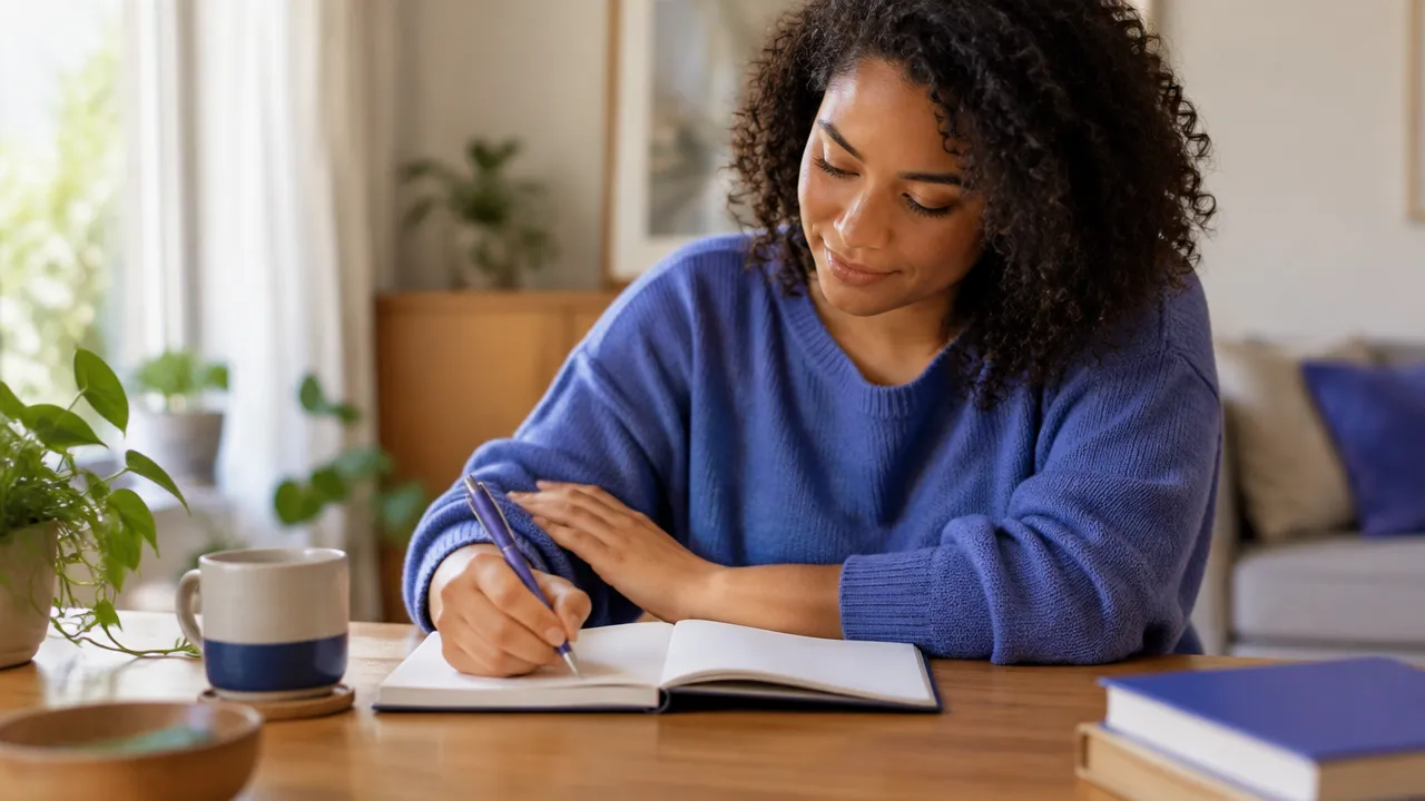 Pessoa escrevendo em um caderno para reconhecer e acolher sentimentos com gentileza