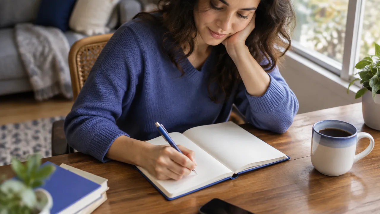 Pessoa escrevendo em um caderno uma resposta gentil e realista a uma situação difícil