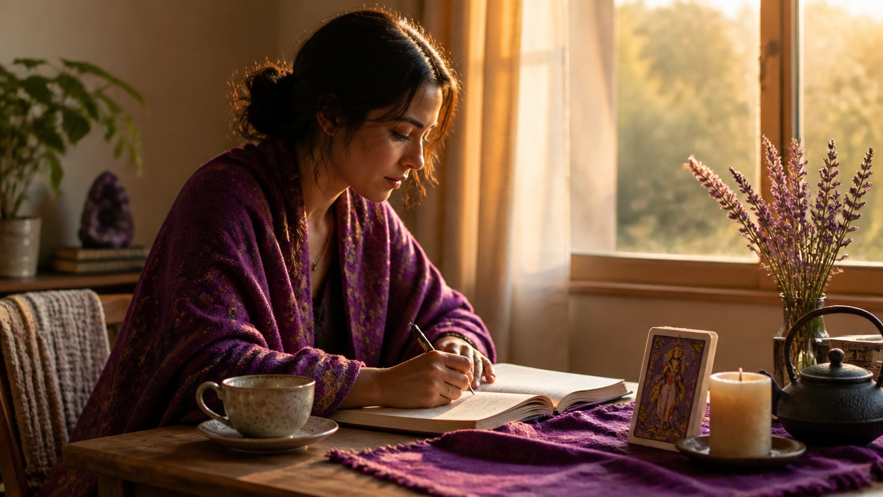 Pessoa escrevendo reflexões após uma leitura de tarot sobre a vida amorosa