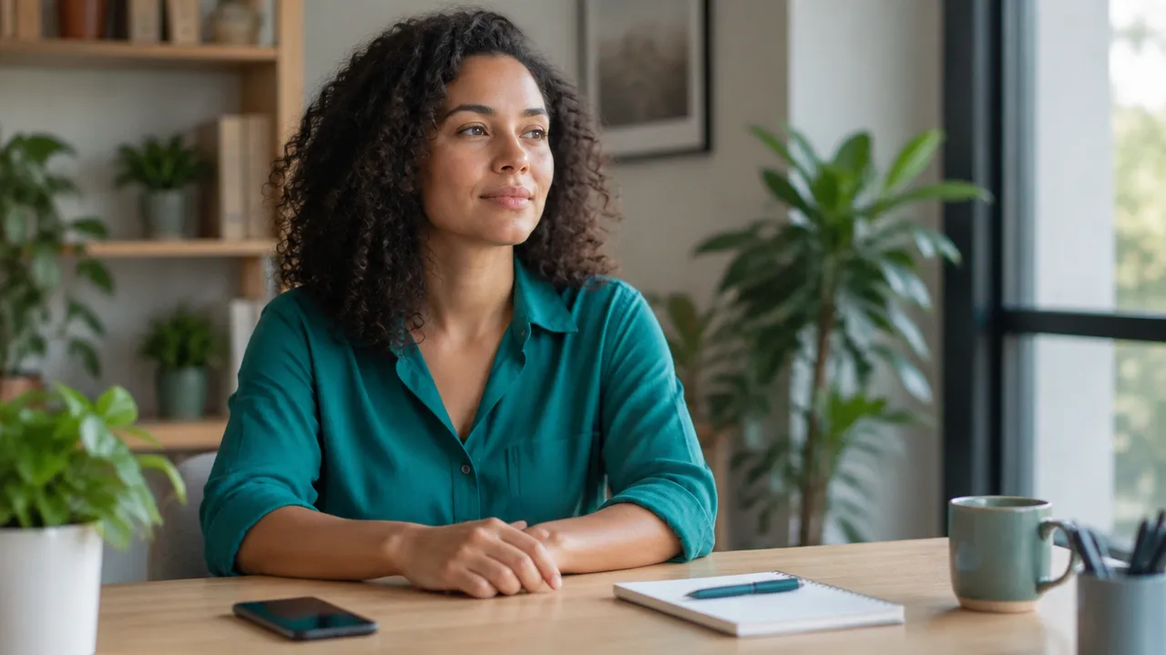 Pessoa faz uma pausa consciente antes de responder a uma mensagem no trabalho