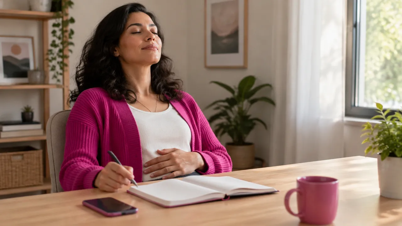 Pessoa faz uma pausa consciente antes de responder a uma mensagem difícil no trabalho