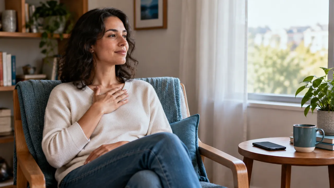 Pessoa faz uma pausa consciente longe do celular para observar e regular suas emoções