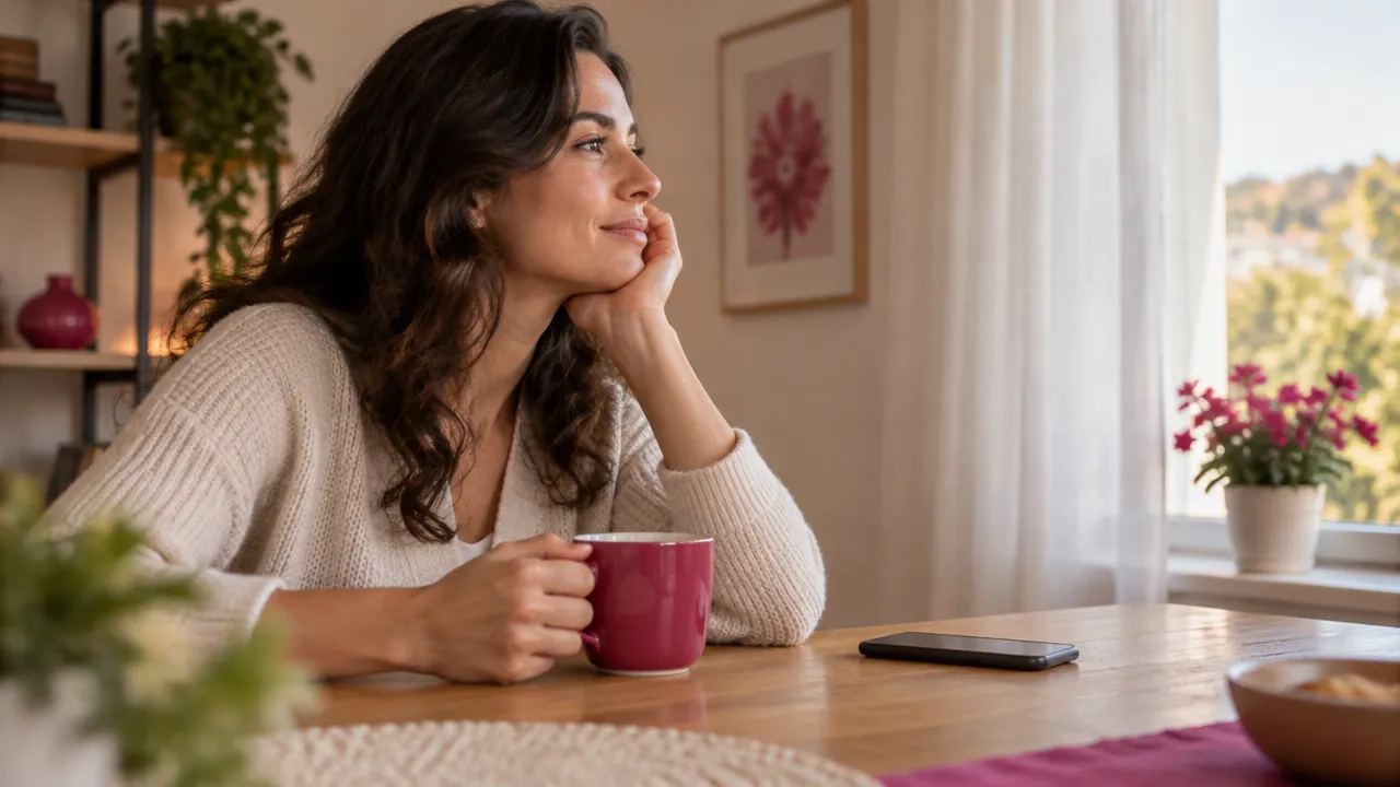 Pessoa faz uma pausa longe do celular para observar as emoções antes de reagir.