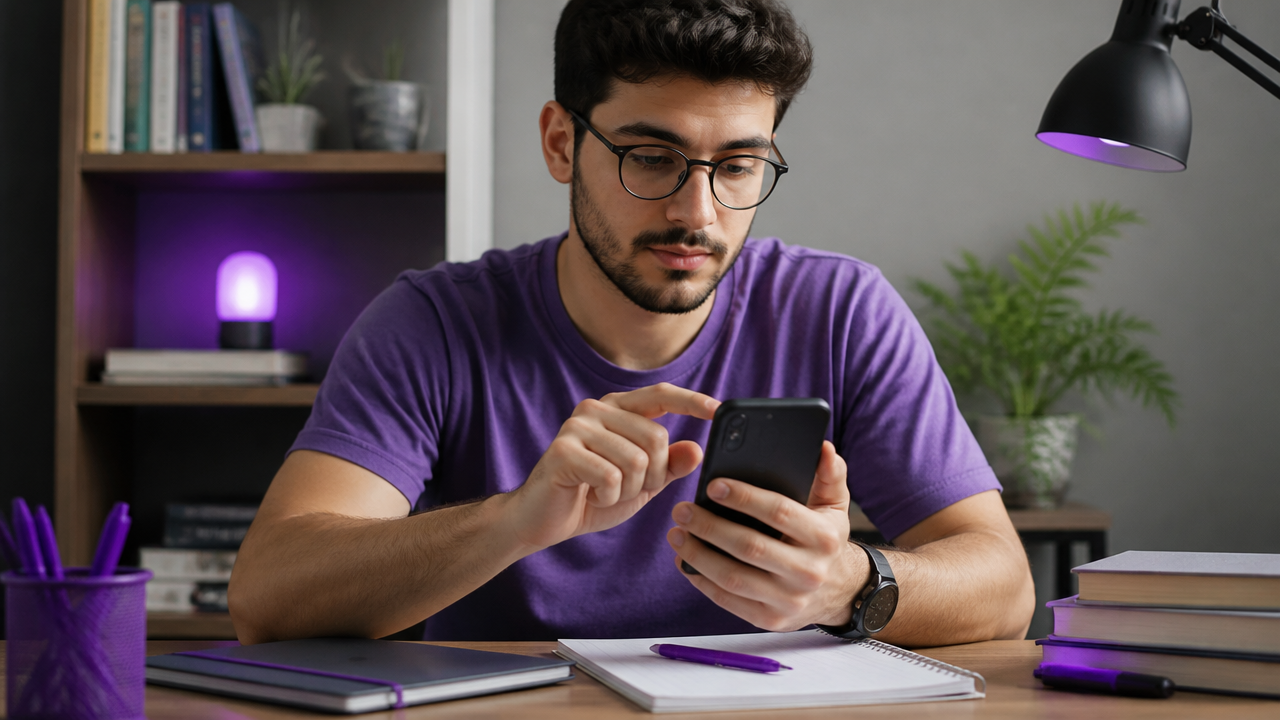 Pessoa fazendo um quiz rápido no celular para revisar o conteúdo estudado.