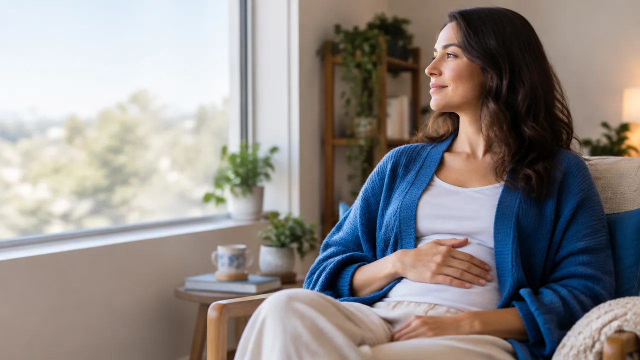 Pessoa fazendo uma pausa para respirar com atenção em um ambiente tranquilo