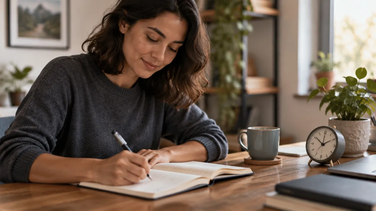 Pessoa inicia um rascunho em um caderno, usando uma ação pequena para avançar apesar da busca pela perfeição.