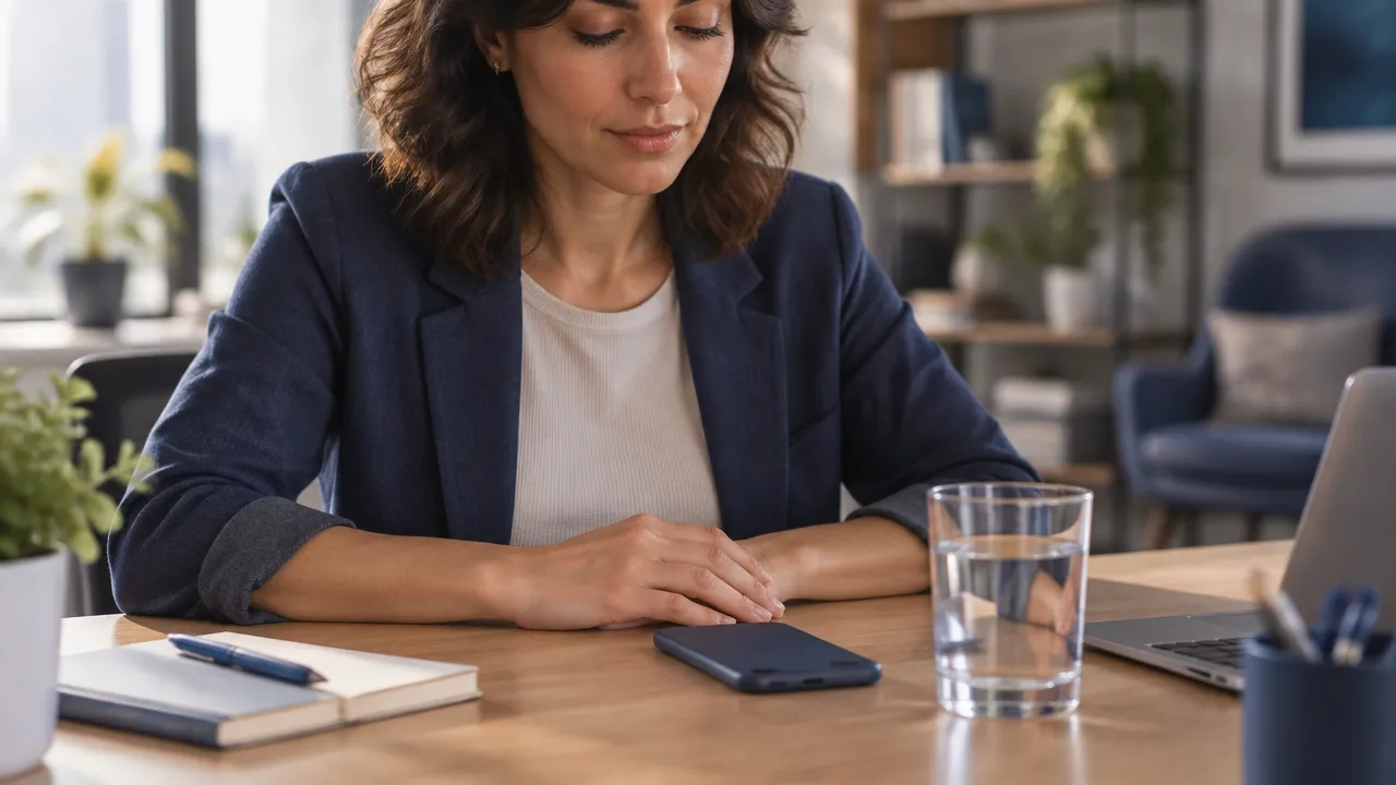 Pessoa no trabalho faz uma pausa antes de responder a uma mensagem emocionalmente difícil