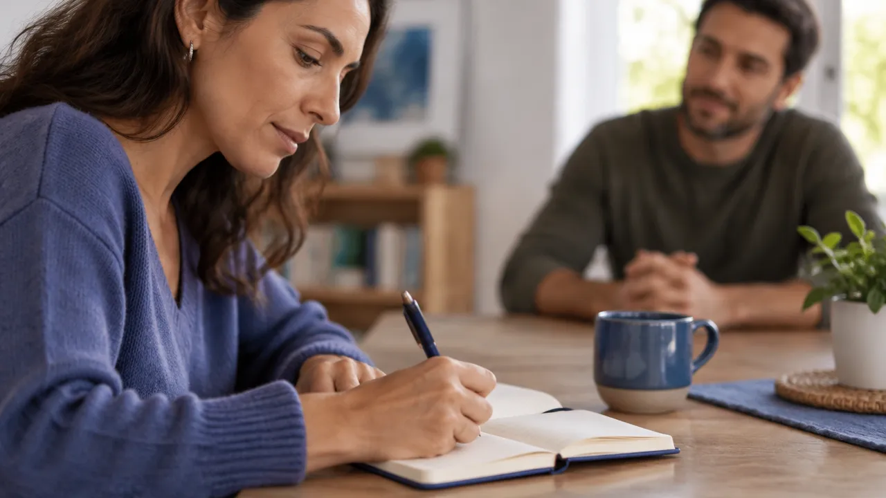 Pessoa organiza em um caderno uma conversa difícil antes de dialogar com calma