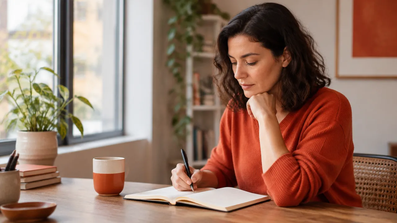 Pessoa pausa para reconhecer emoções e anotar ideias antes de uma conversa importante