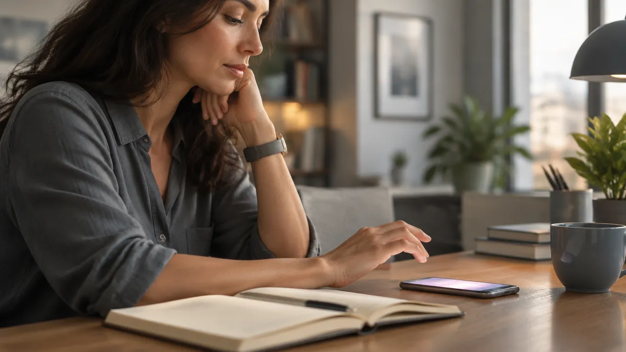 Pessoa percebe o impulso de verificar uma notificação e faz uma pausa antes de tocar no celular