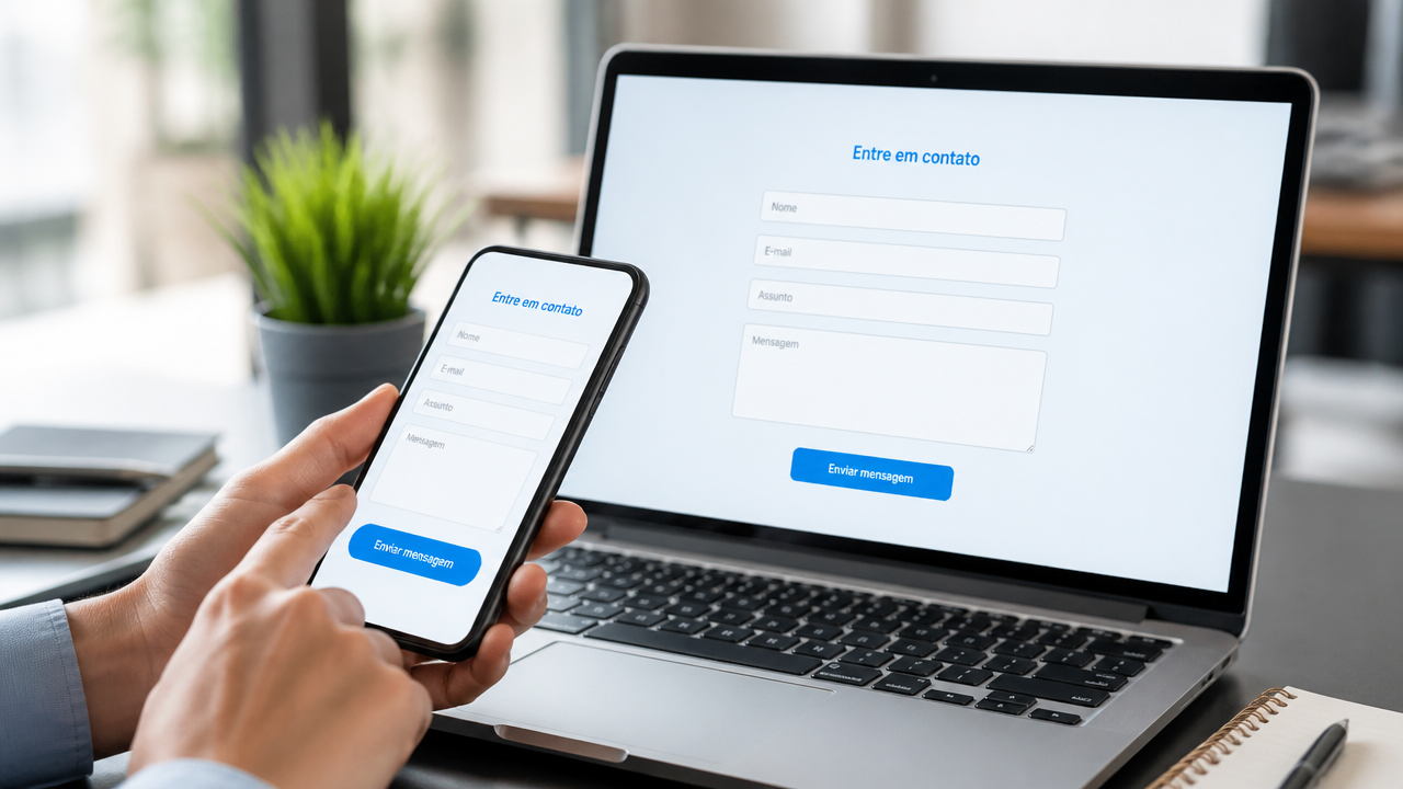 Pessoa preenchendo um formulário curto no celular antes de iniciar conversa no WhatsApp