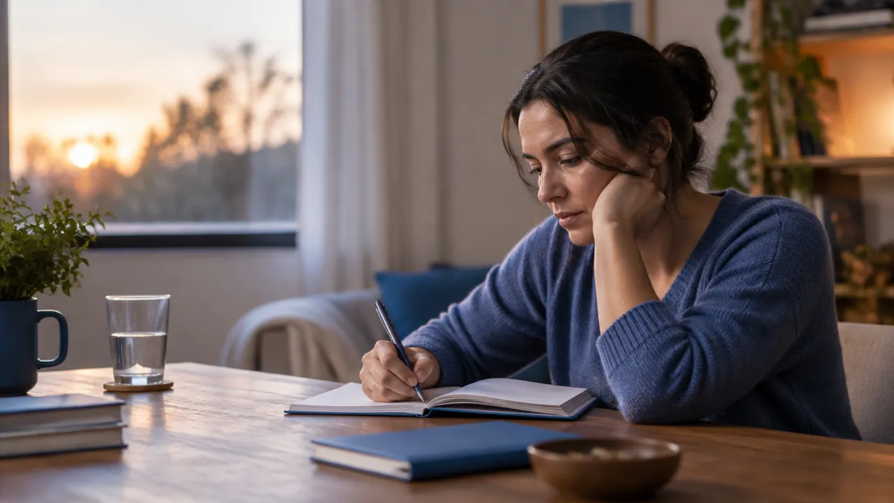 Pessoa registra em um caderno mudanças de energia e rotina para observar sinais de esgotamento profissional
