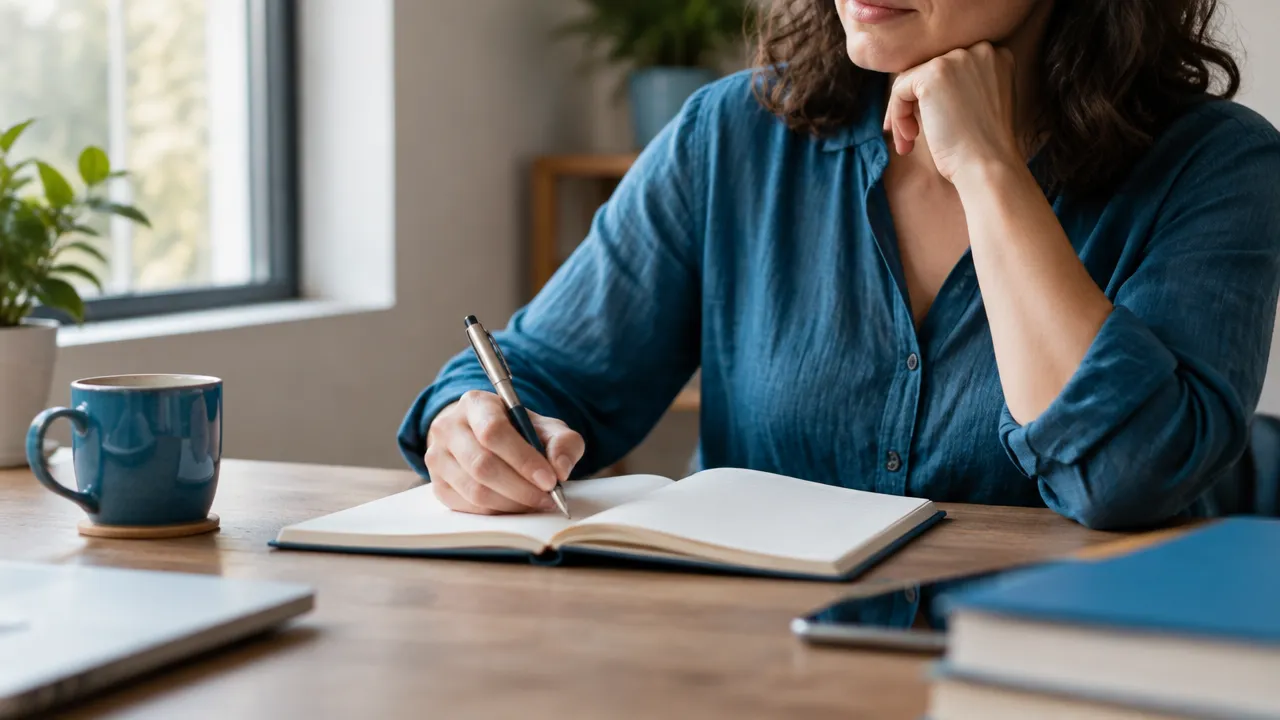 Pessoa registra em um caderno o que aprendeu após uma situação desconfortável