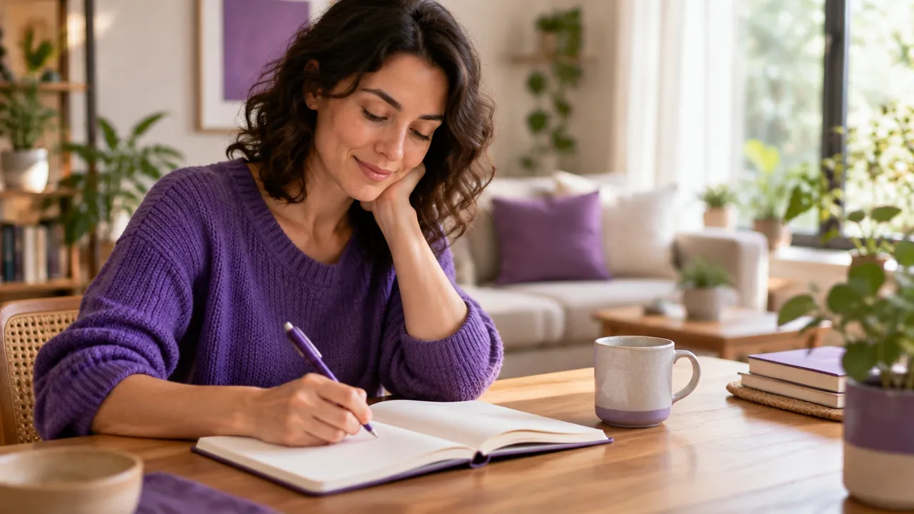 Pessoa registra pensamentos e emoções em um caderno como exercício de reflexão entre sessões de terapia.