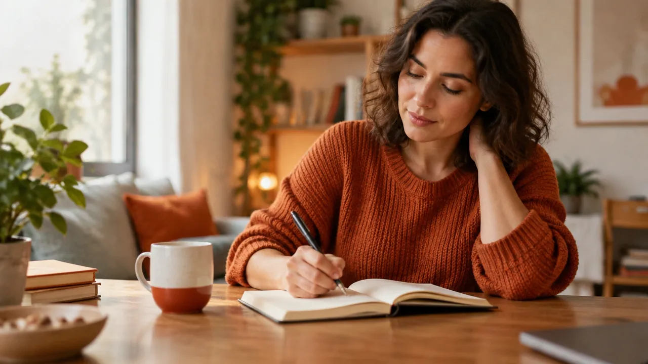 Pessoa registrando em um caderno emoções e sensações físicas para reconhecer padrões