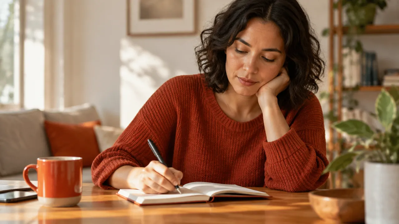 Pessoa registrando em um caderno os gatilhos e sentimentos após uma conversa difícil