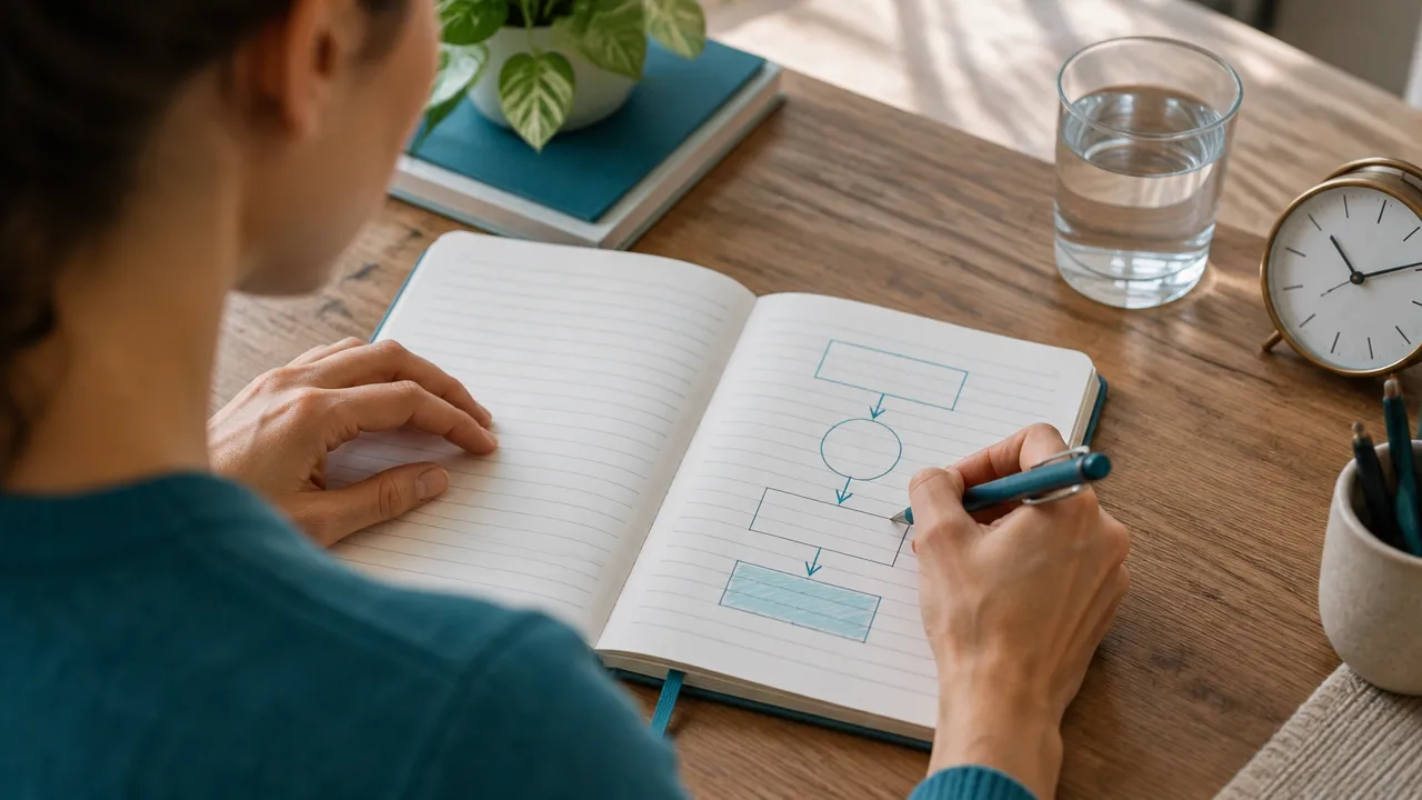 Pessoa anotando em um caderno os gatilhos emocionais e os próximos passos para mudar um hábito