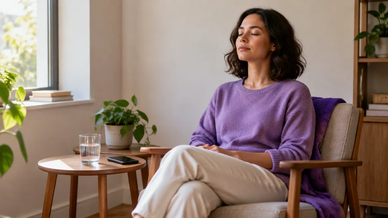 Pessoa reservando um momento simples da rotina para meditar em casa