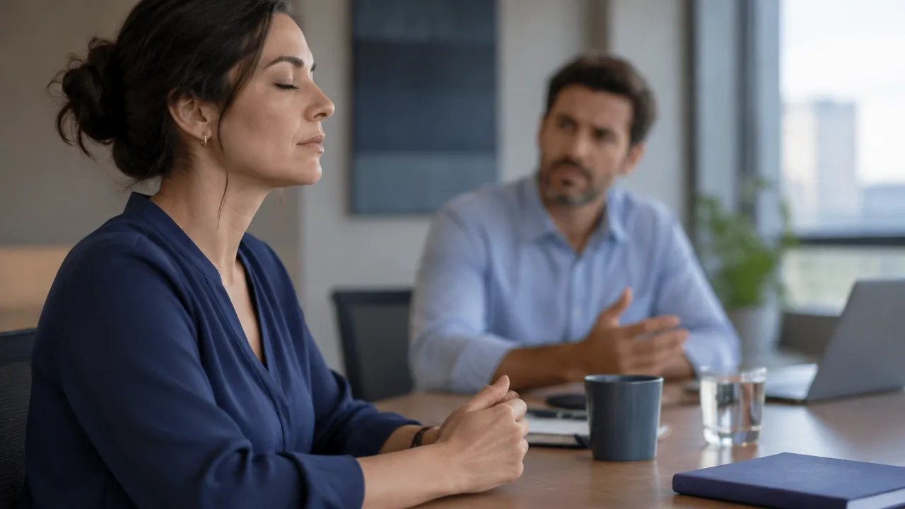 Pessoa respira e faz uma pausa antes de responder em uma conversa tensa