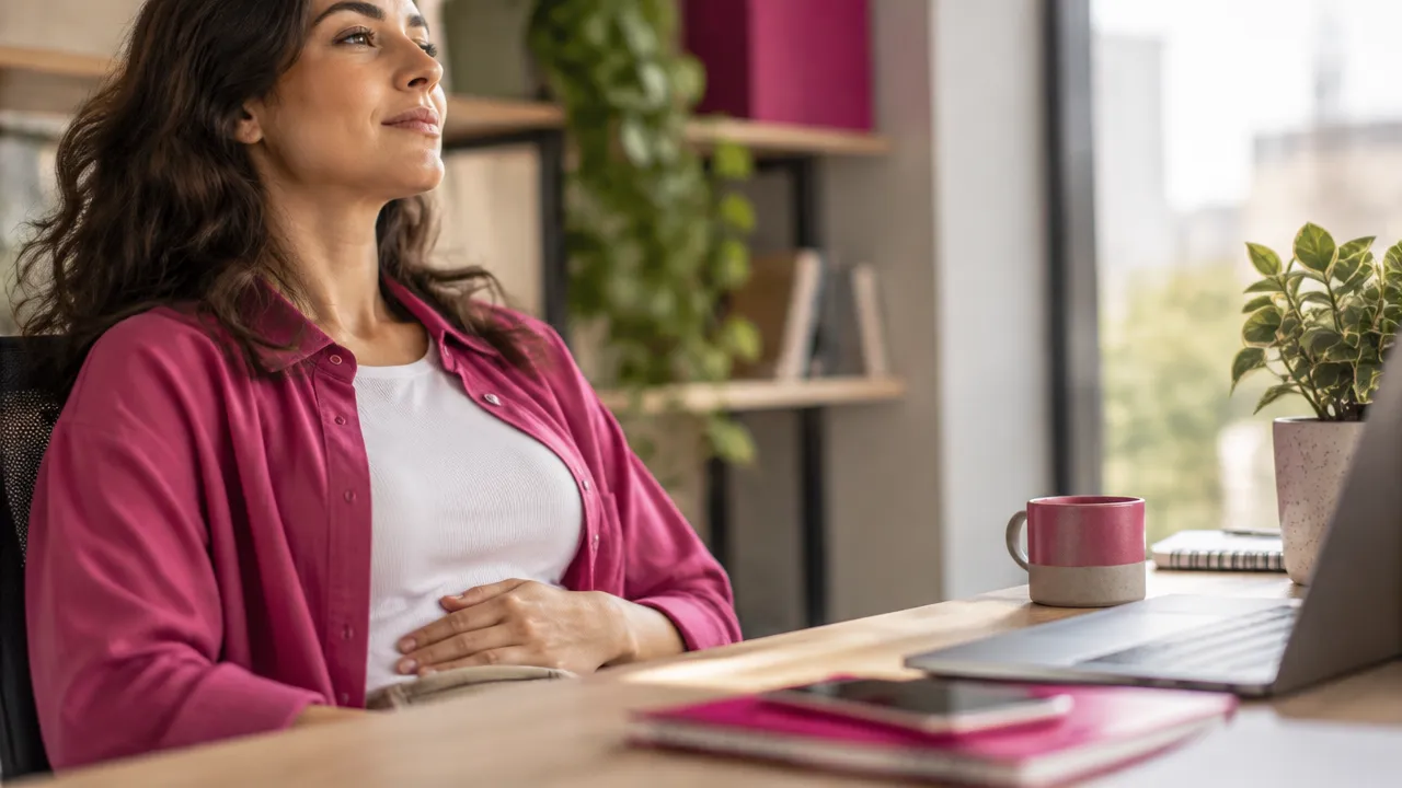 Pessoa respira e faz uma pausa no trabalho para regular a emoção antes de responder