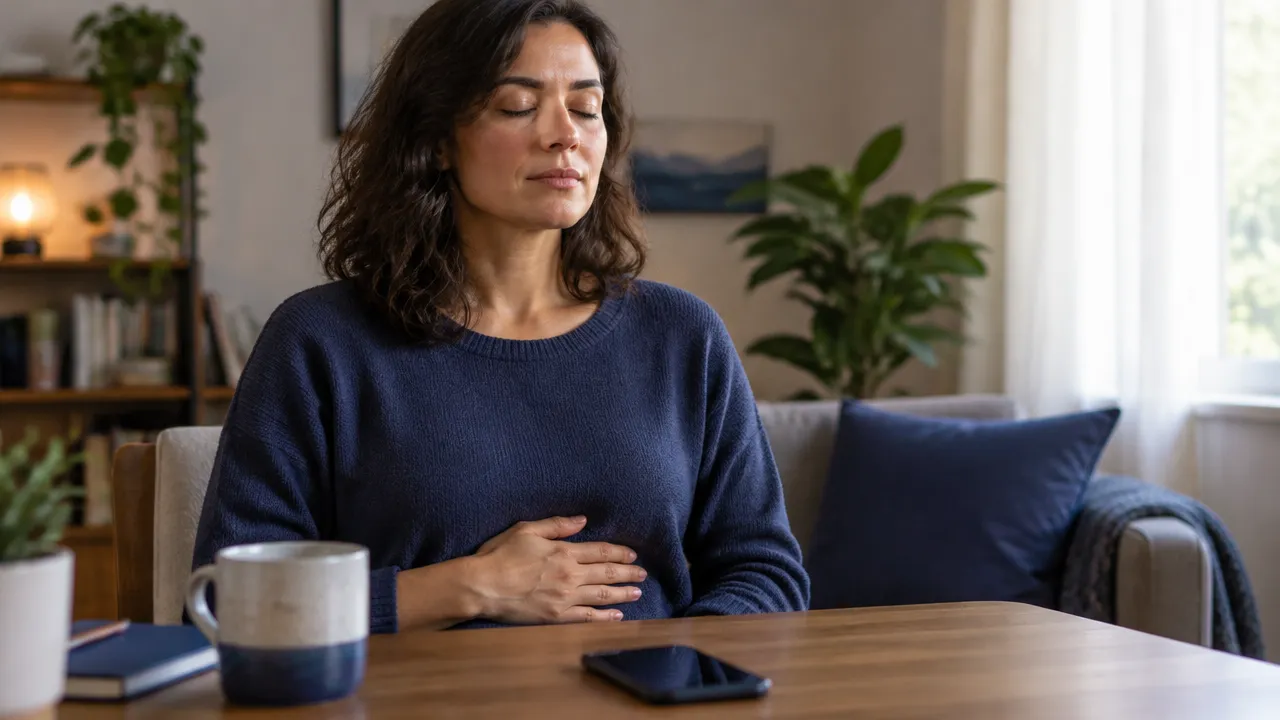 Pessoa respirando e fazendo uma pausa antes de responder durante um momento emocional intenso
