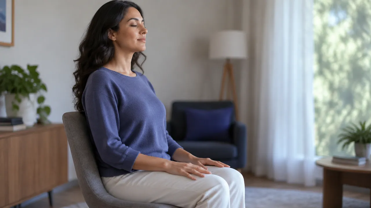 Pessoa sentada praticando uma pausa de atenção plena e percebendo a respiração