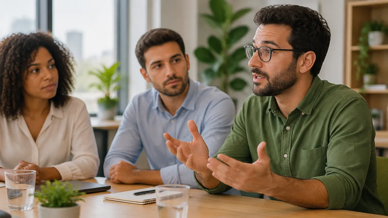Pessoa sustenta uma discordância respeitosa em uma reunião de trabalho