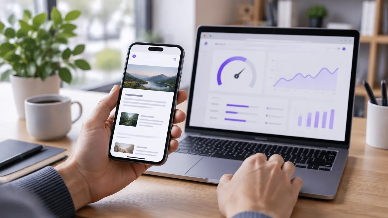 Pessoa testando em um smartphone o carregamento e a experiência de uma página de blog