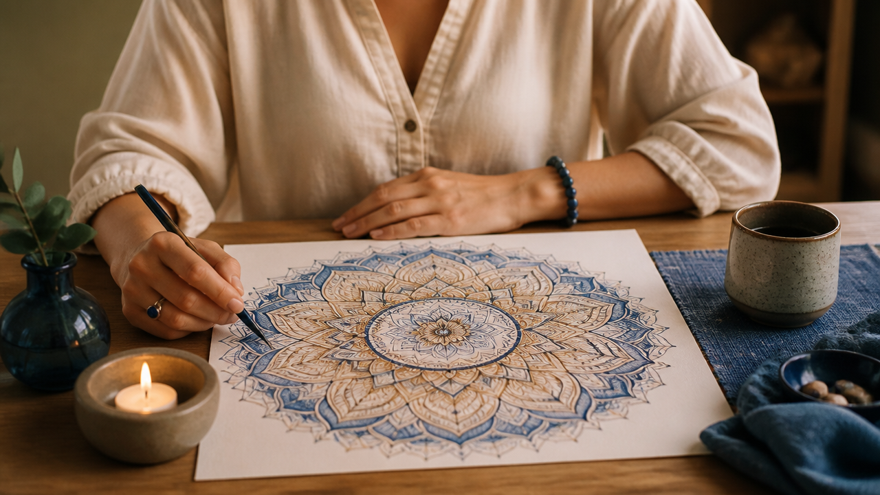 Pessoa usando uma mandala pessoal em um ritual simples de foco diário