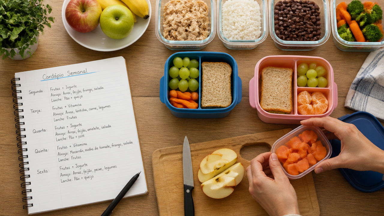 Planejamento simples de refeições e lanches para a rotina de uma criança pré-escolar