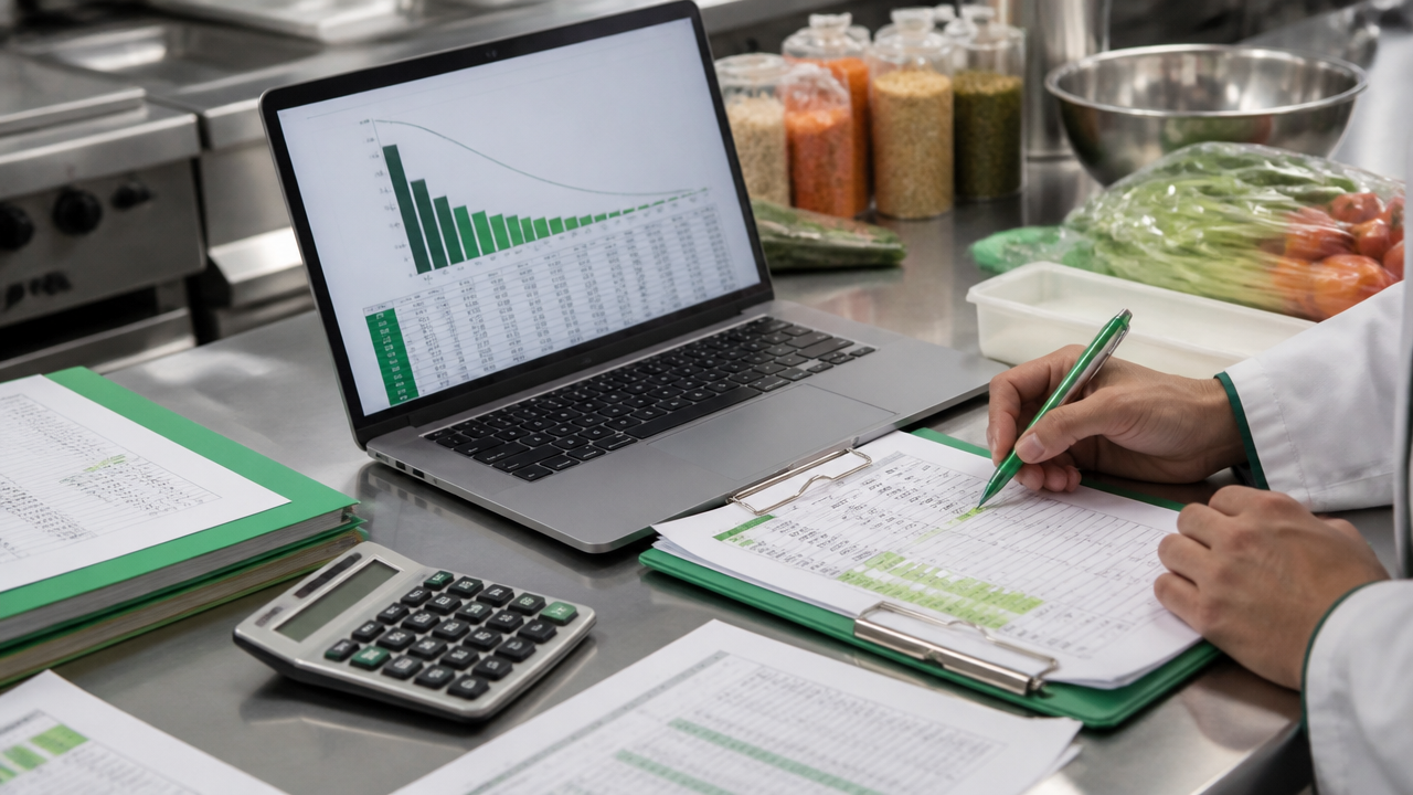 Planilhas e gráfico ABC usados para priorizar insumos de maior impacto financeiro