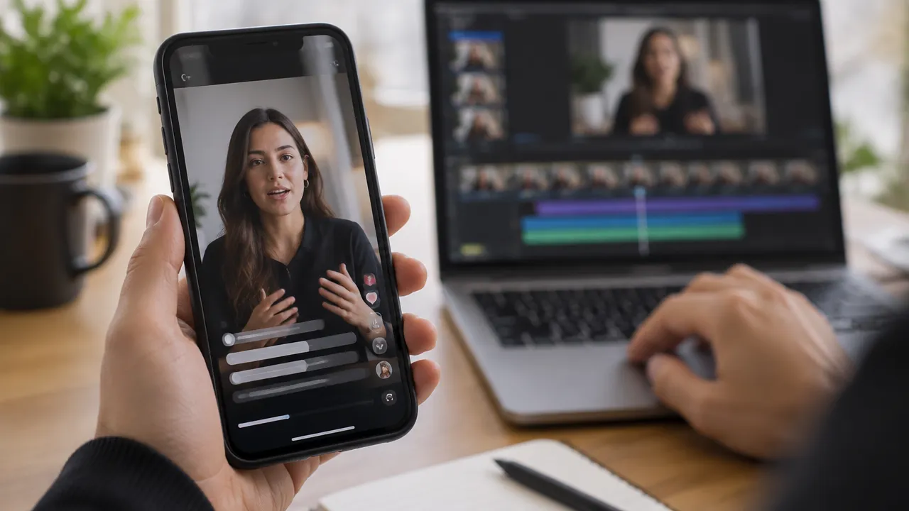 Vertical preview of a webinar cut with subtitles on a smartphone