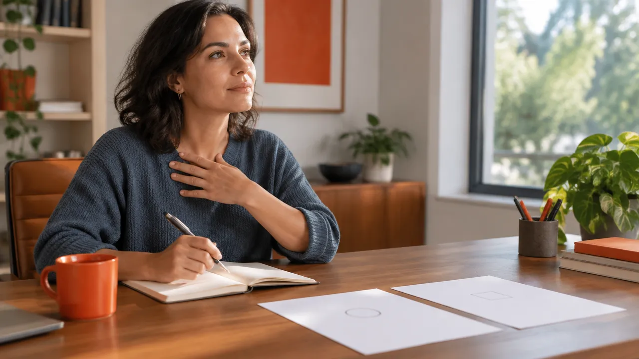 Profesional haciendo una pausa para evaluar una decisión laboral y escuchar sus propias necesidades