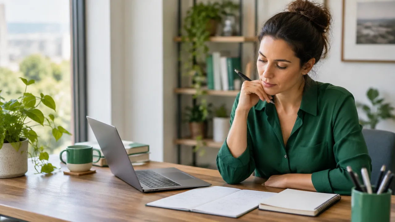 Professional reviewing a work plan and considering a learning-focused response to a challenging decision
