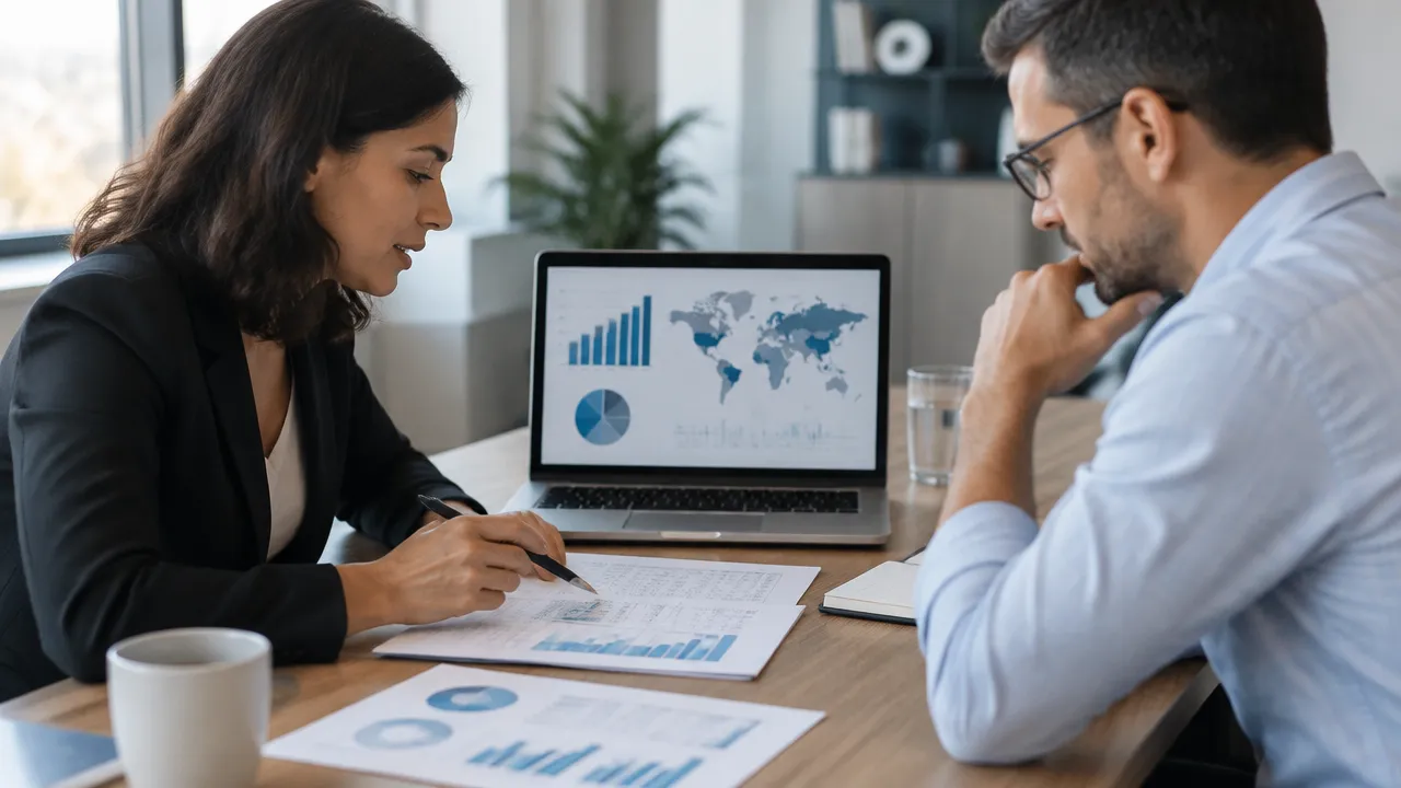 Profissionais de vendas qualificando empresas potenciais com apoio de dados e análise comercial