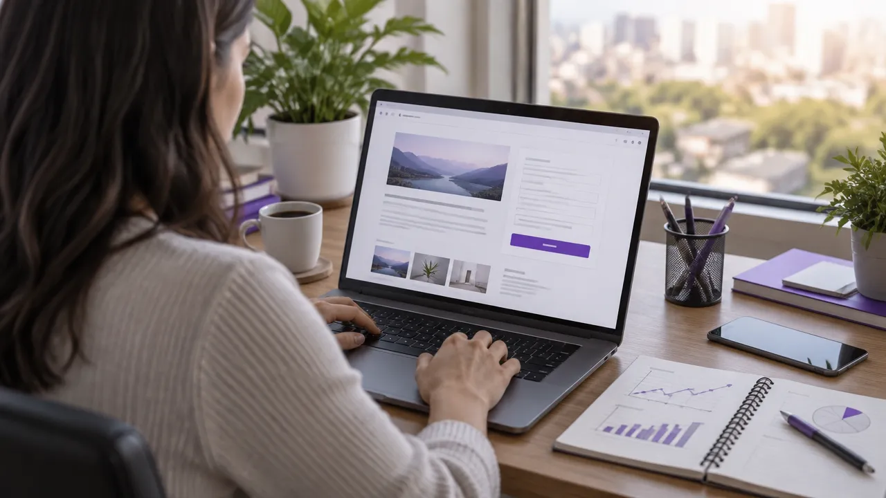 Profissional acompanha conteúdo, formulário e métricas para converter visitantes em contatos
