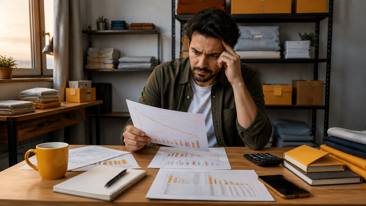Profissional analisando prejuízo financeiro causado por bloqueio de conta